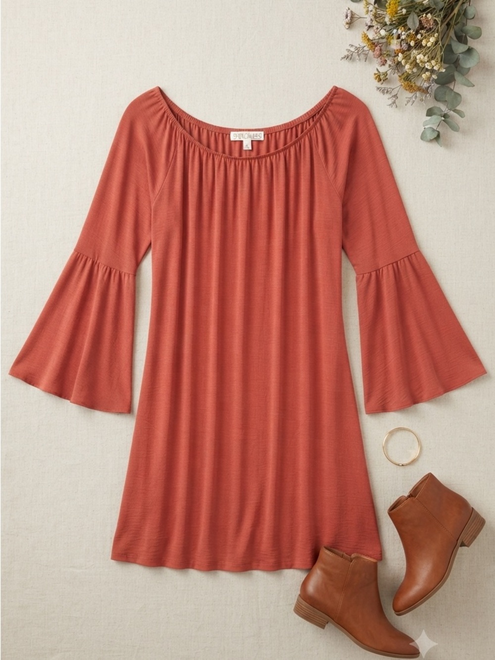 Spense Burnt Orange Bell Sleeve Tunic